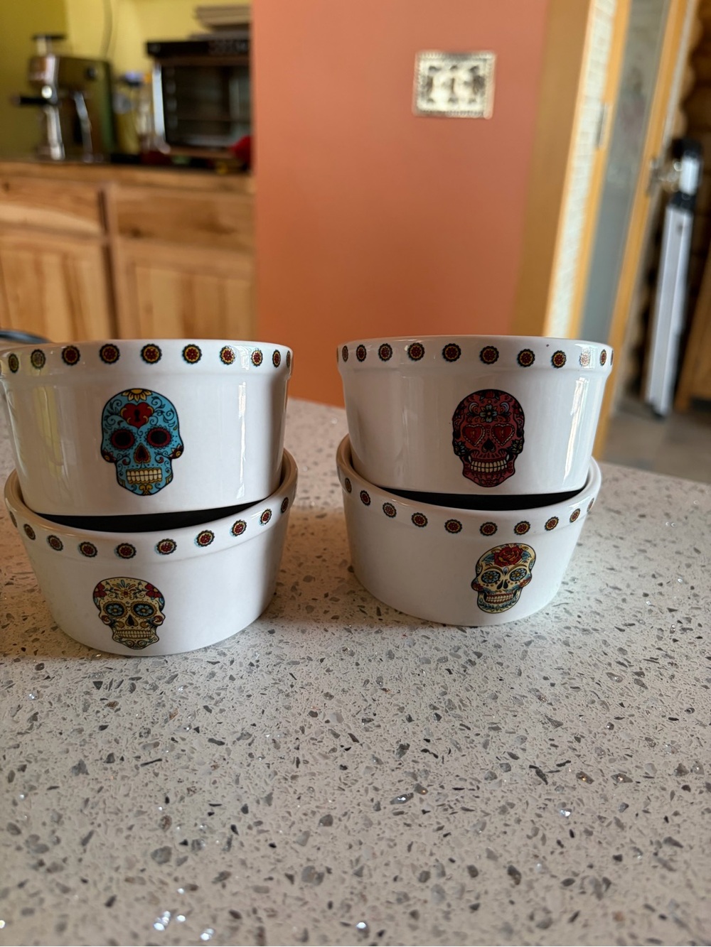 White Stoneware Sugar Skull Serving Bowls - Set of 4
